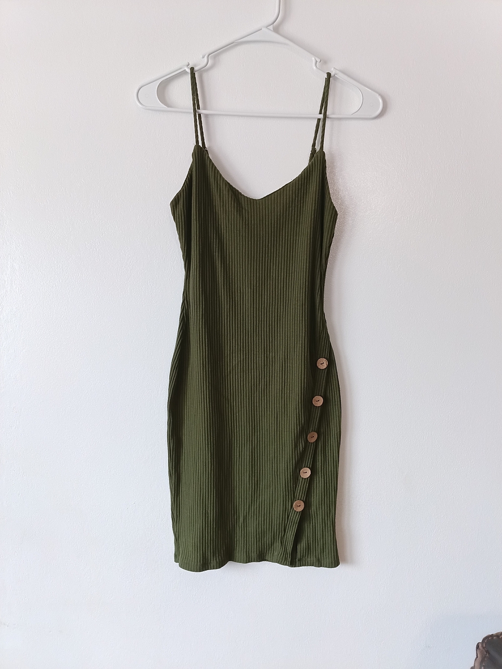 Iris Olive Green Ribbed Spaghetti Strap Dress Size M